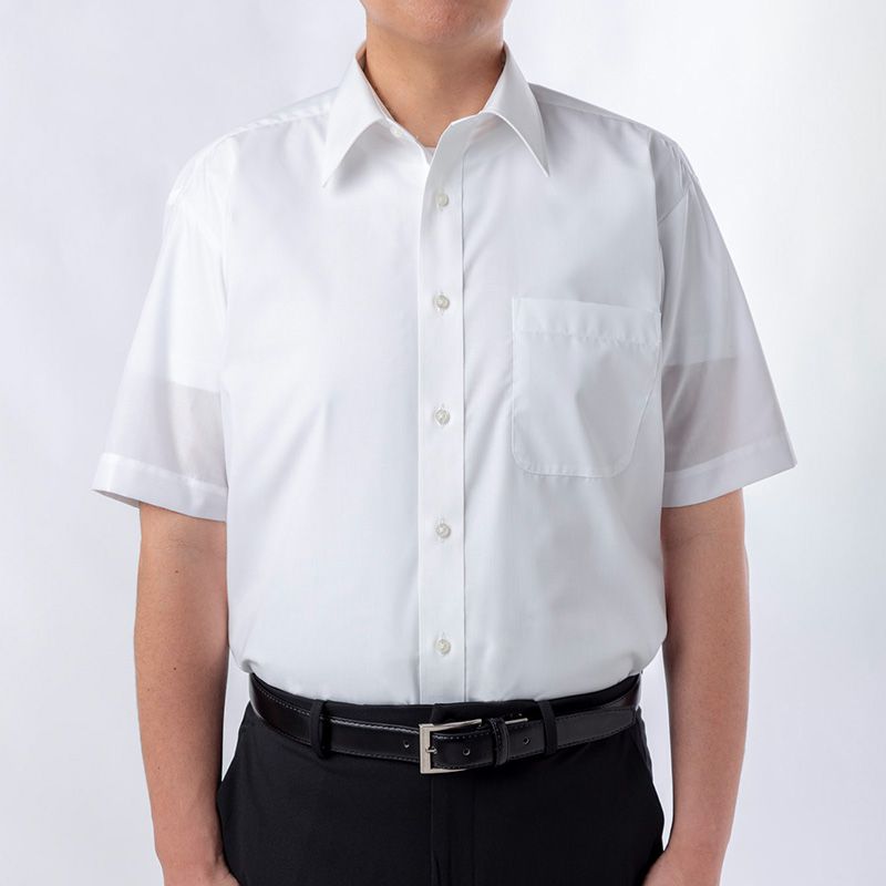 【半袖】定番の白<br>レギュラーカラーシャツ<br>形態安定