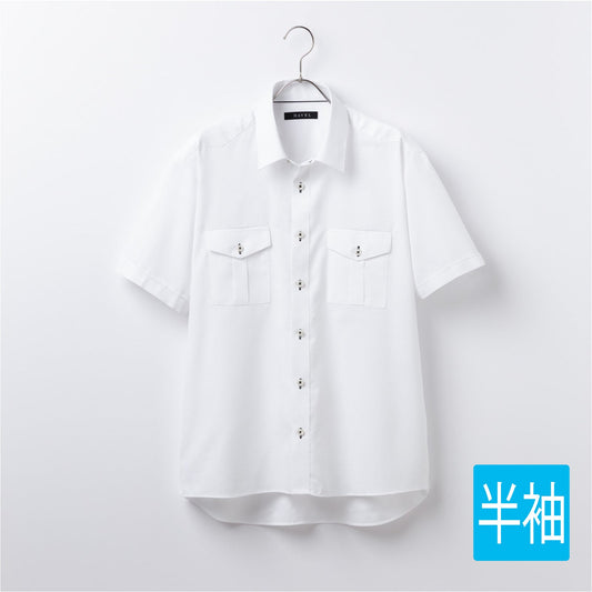 【半袖】ウエスタンヨークシャツ<br>形態安定 裾出し兼用丈<br>チェック白ドビー