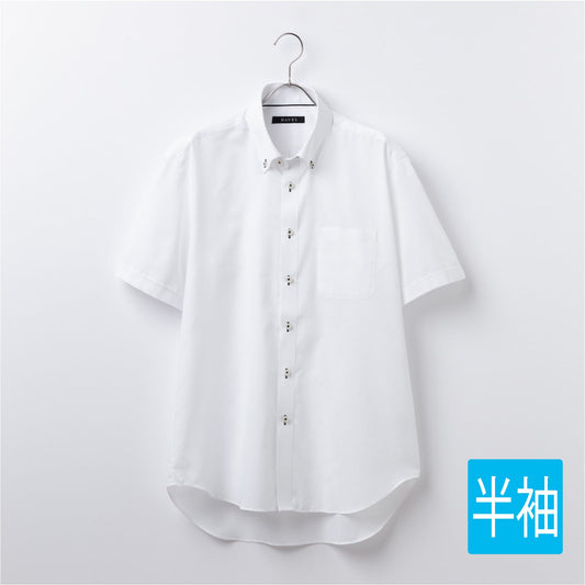 【半袖】形態安定シャツ<br>衿内パイピング仕様<br>チェック白ドビー