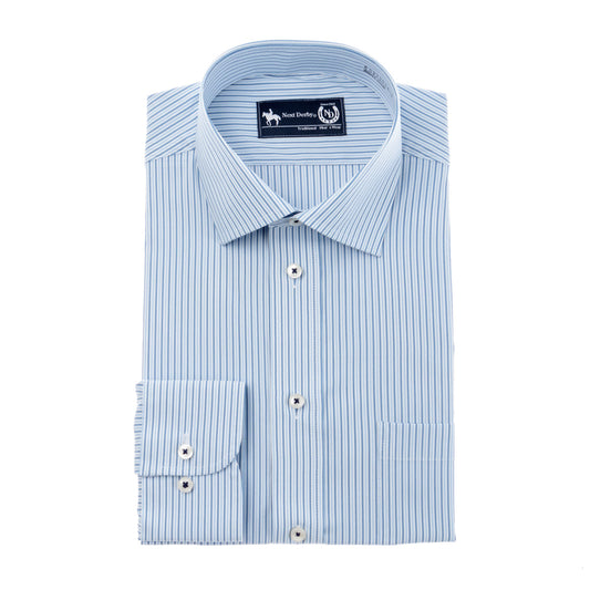 超軽量で重ね着でもラク♪<br>ストレッチ*ドライ*形態安定<br>ブルーストライプ