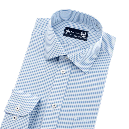 超軽量で重ね着でもラク♪<br>ストレッチ*ドライ*形態安定<br>ブルーストライプ