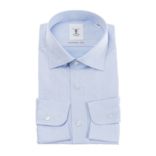 日本製 Premium<br>綿100%サックスカラー 上品な織柄<br>超長綿・ドビー織・長袖