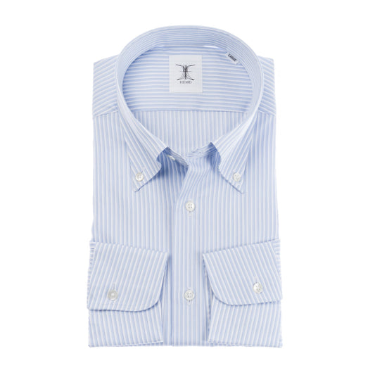 日本製 Premium<br>綿100% 爽やかなサックスストライプ<br>ボタンダウン ドビー織・長袖