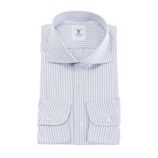 日本製 Premium<br>綿100% 光沢のあるブルーストライプ<br>ホリゾンタル ドビー織・長袖