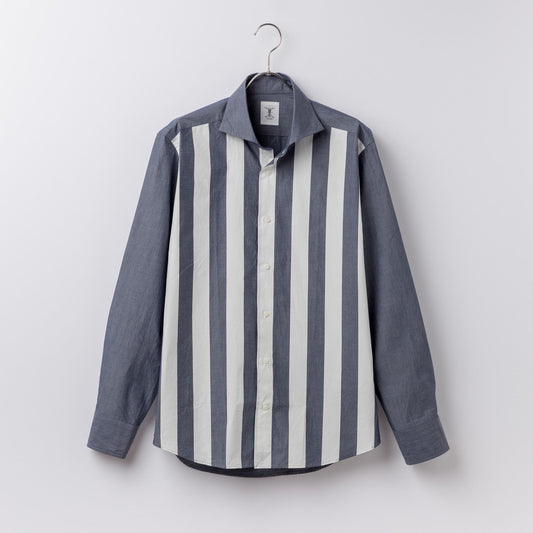 日本製 Premium|綿100%<br>大人きれいめカジュアル<br>ビックストライプ&無地クレイジー