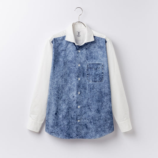 日本製 Premium|綿100%<br>デニム風パターンシャツ<br>しっかりとした生地感のタイプライター