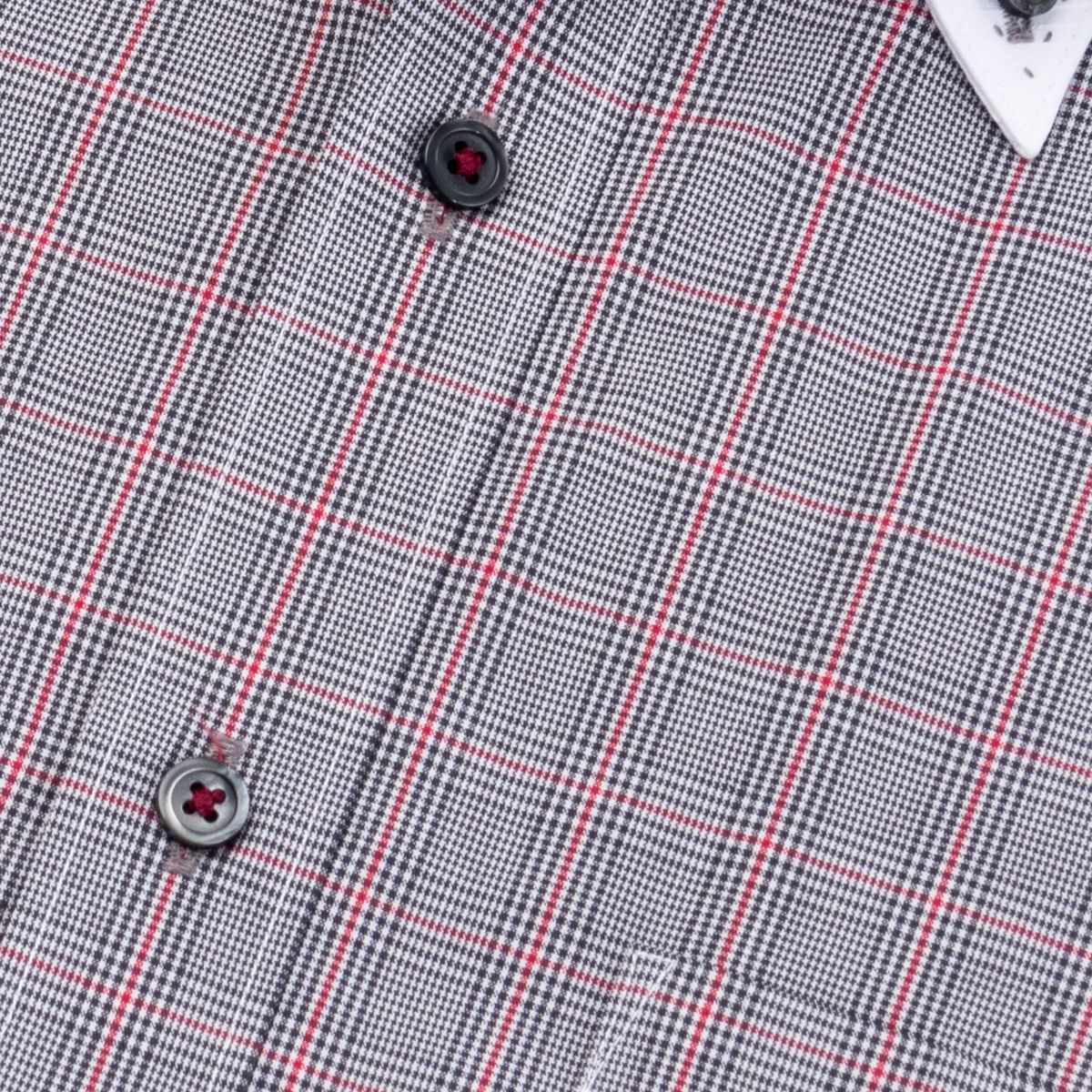 クレリックでクラシカルな装いに<br>知的なグレンチェック<br>形態安定 長袖