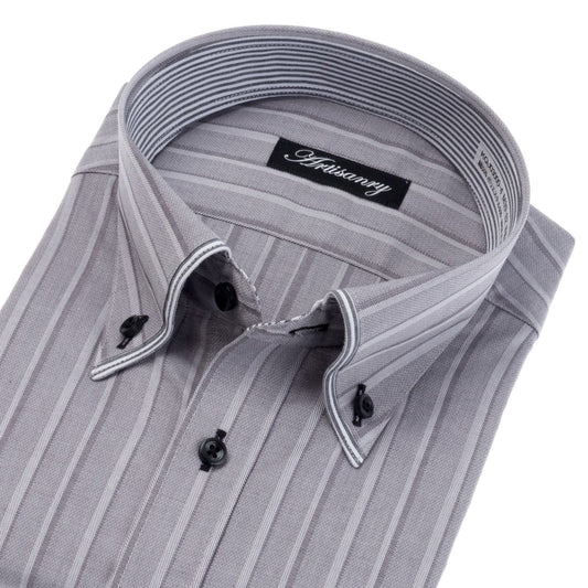 襟端の切替がポイント<br>ダンディなグレードビーストライプ<br>形態安定 長袖