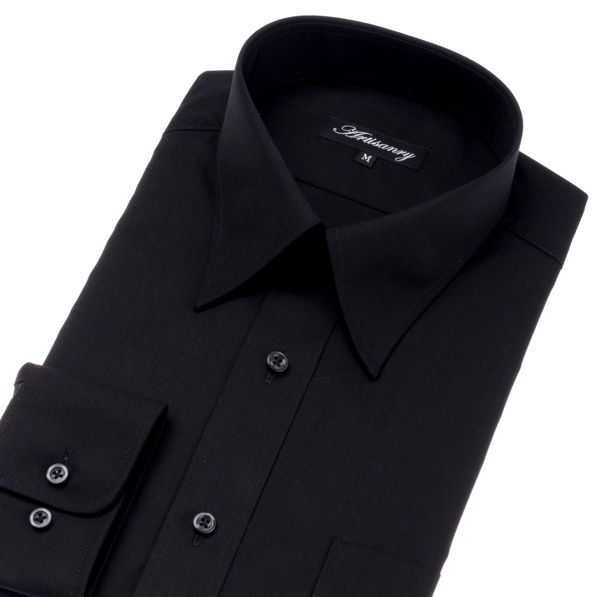 【レギュラーカラー】<br>黒ブロードワイシャツ<br>形態安定 長袖