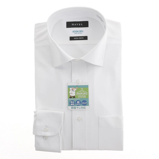 部屋干し対応 ニット白<br>ノンアイロン|ストレッチ<br>【セミワイド】