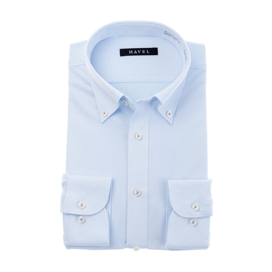 |完全ノンアイロン|<br>爽やかなサックスカノコ<br>快適ニットシャツ ボタンダウン