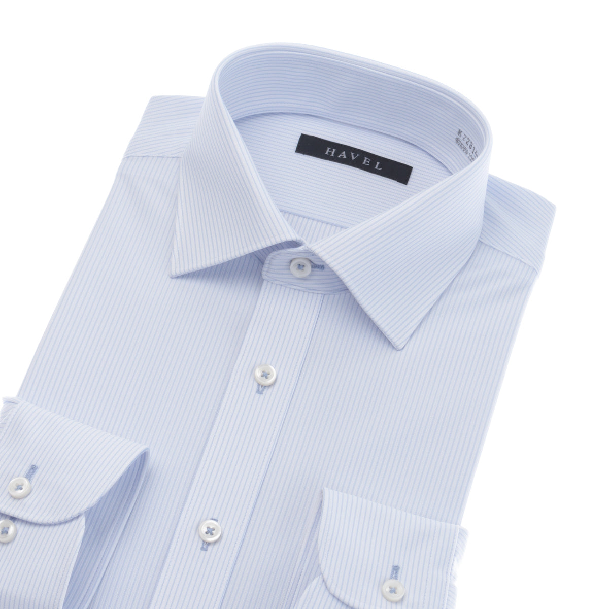 洗って干すだけのノンアイロン<br>サックスストライプ|セミワイド<br>お手入れらくらくニットシャツ