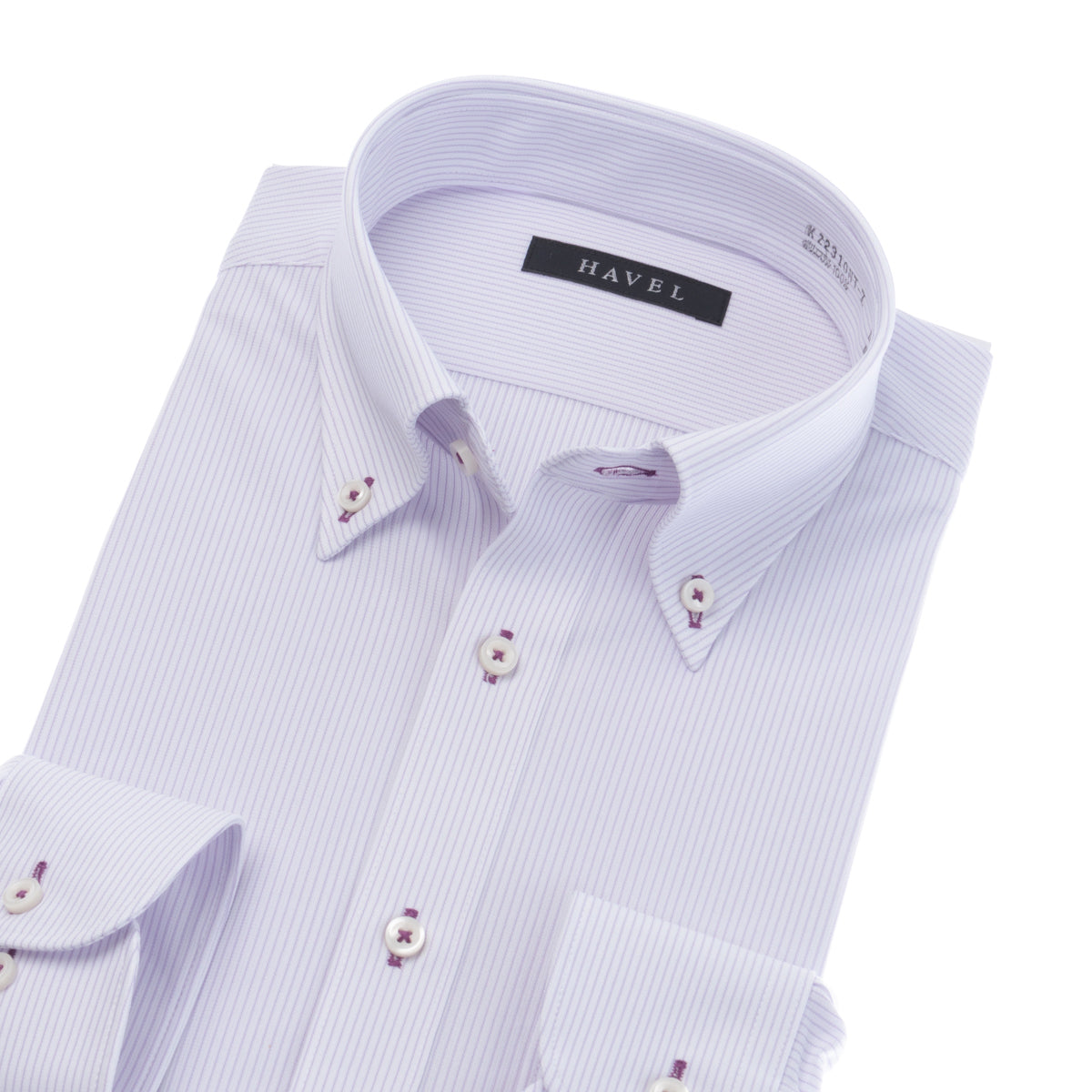 洗って干すだけのノンアイロン<br>紫ストライプ|ボタンダウン<br>お手入れらくらくニットシャツ