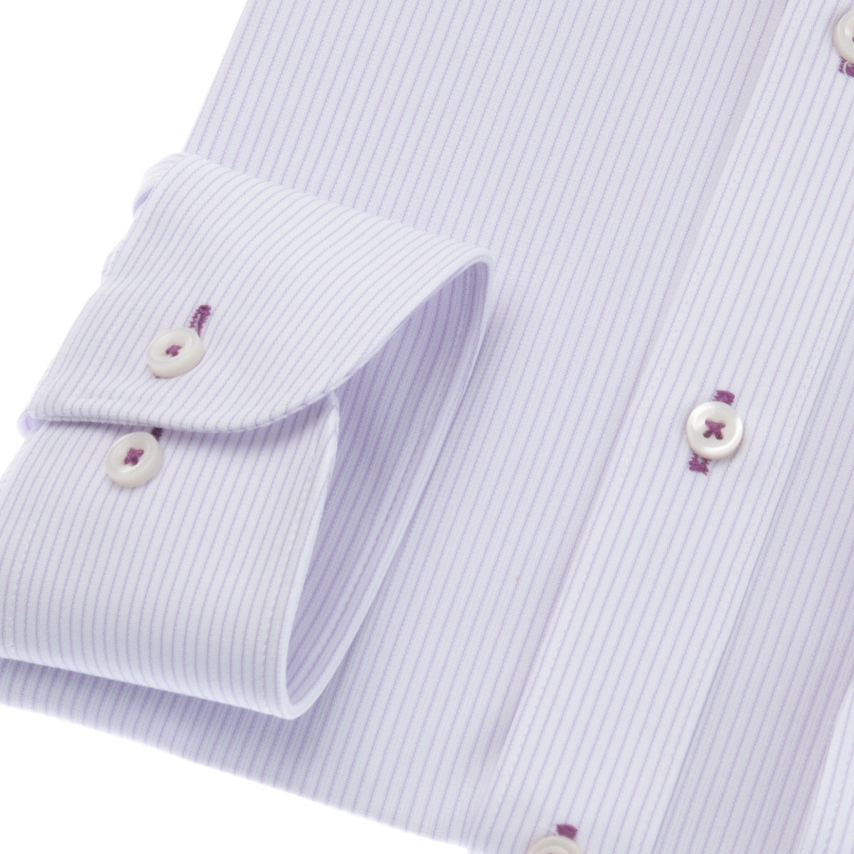 洗って干すだけのノンアイロン<br>紫ストライプ|ボタンダウン<br>お手入れらくらくニットシャツ