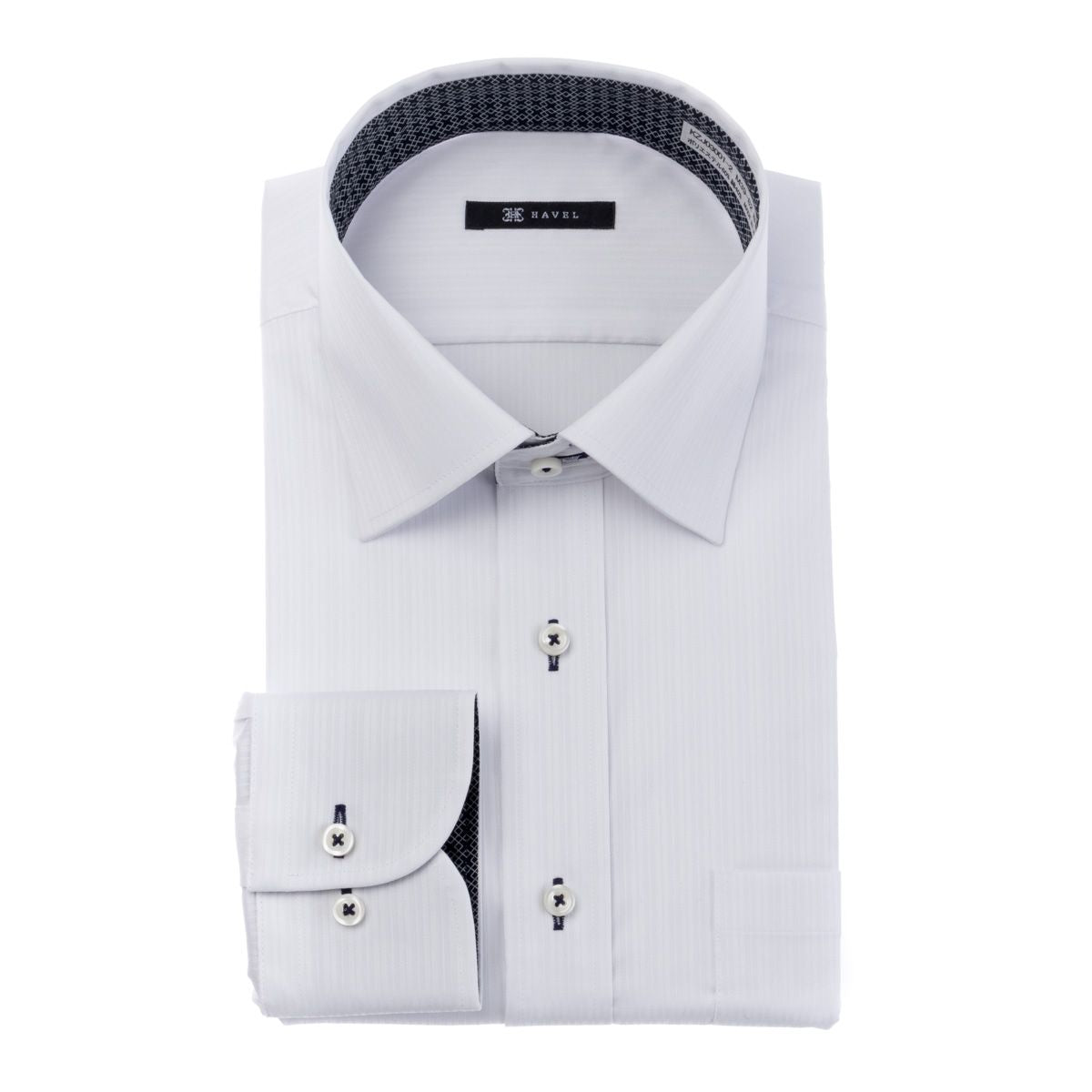 らくらく着心地 STRETCH<br>上品なストライプ白ドビー<br>形態安定 長袖