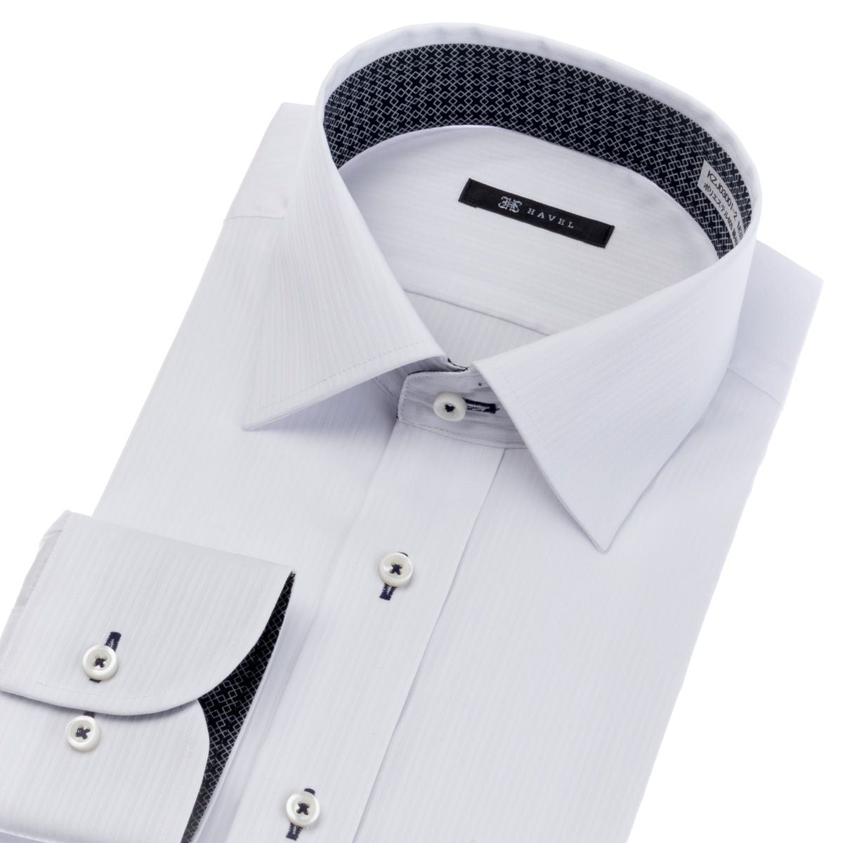 らくらく着心地 STRETCH<br>上品なストライプ白ドビー<br>形態安定 長袖