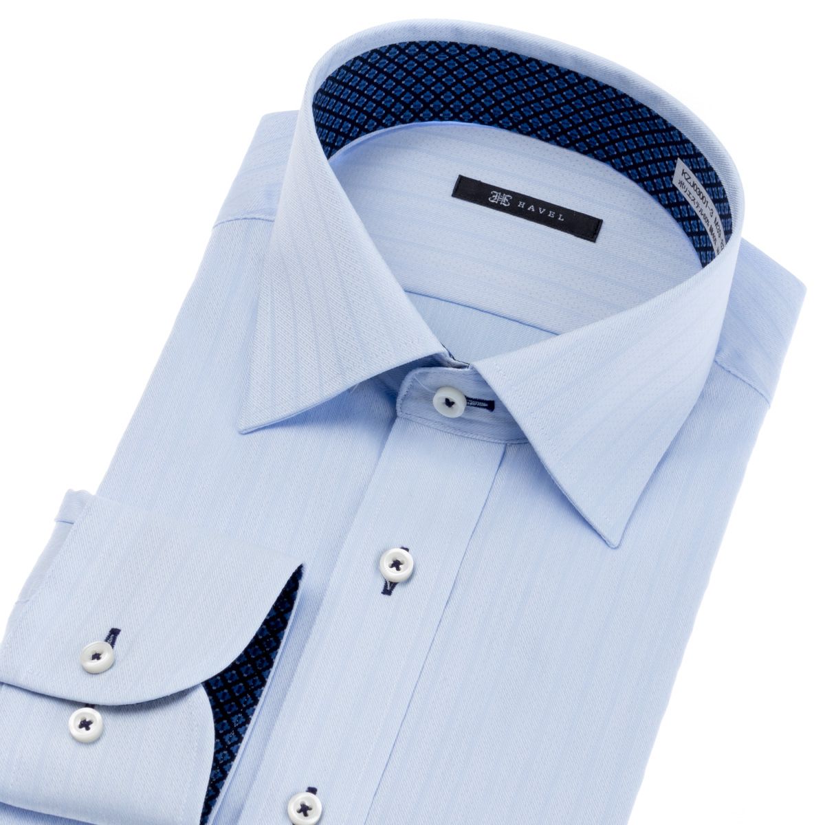 らくらく着心地 STRETCH<br>上品なストライプ水色ドビー<br>形態安定 長袖
