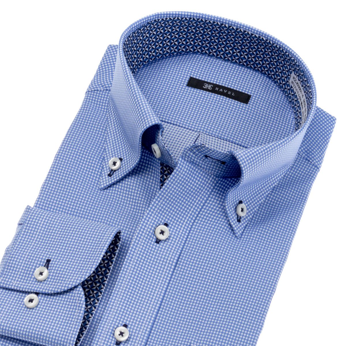 らくらく着心地 STRETCH<br>爽やかなブルーチェックドビー<br>形態安定 長袖