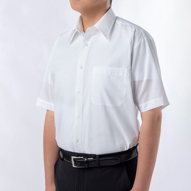 【半袖】定番の白<br>レギュラーカラーシャツ<br>形態安定