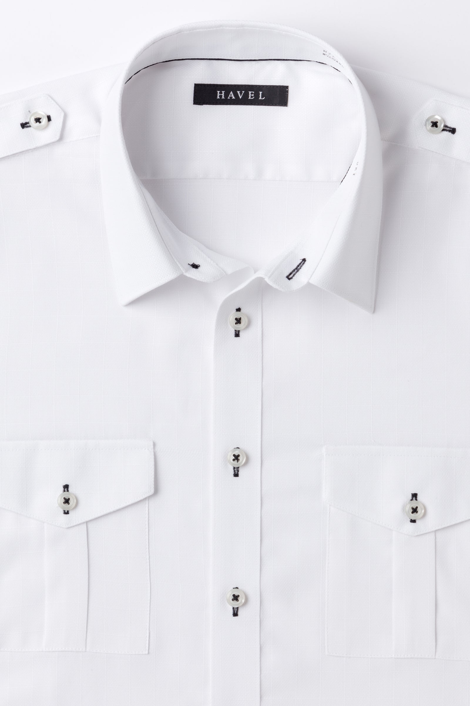 【半袖】パイロットシャツ, 形態安定, チェック白ドビー