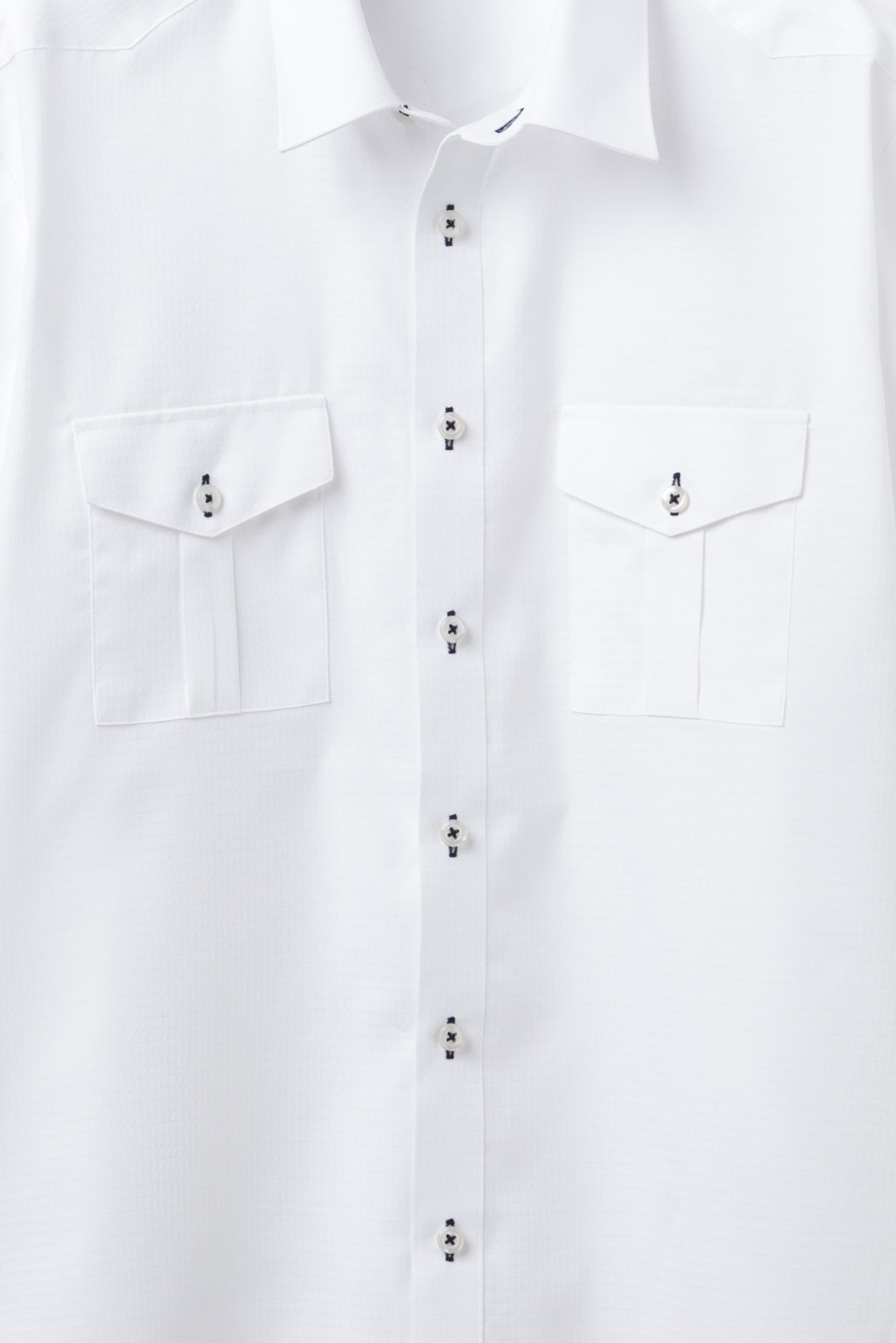 【半袖】ウエスタンヨークシャツ, 形態安定 裾出し兼用丈, 幾何学柄白ドビー