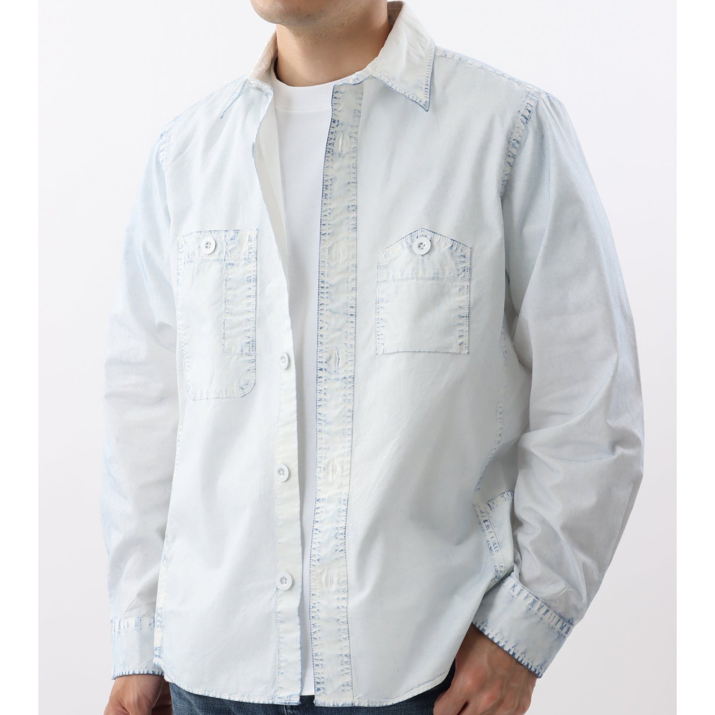 日本製 Premium｜綿100％<br>ヴィンテージ染めシャツジャケット<br>ワークテイストWポケット仕様