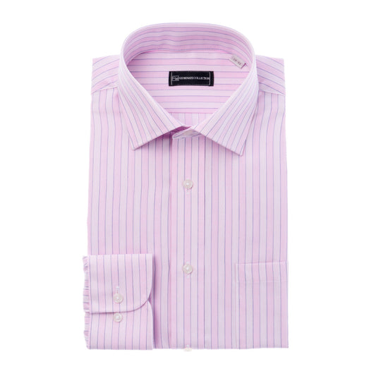 ブライトカラー【ピンク】<br>映えるストライプドビー<br>形態安定 長袖