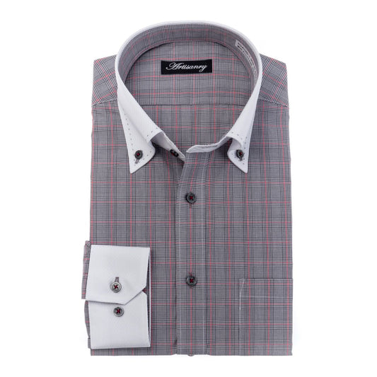 クレリックでクラシカルな装いに<br>知的なグレンチェック<br>形態安定 長袖