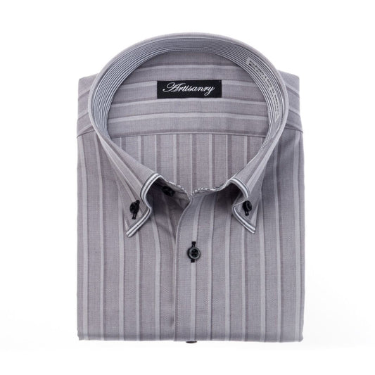 襟端の切替がポイント<br>ダンディなグレードビーストライプ<br>形態安定 長袖