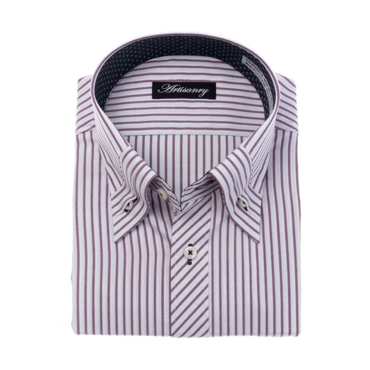 襟と前立の切替が差をつける<br>映えるパープルストライプ<br>形態安定 長袖