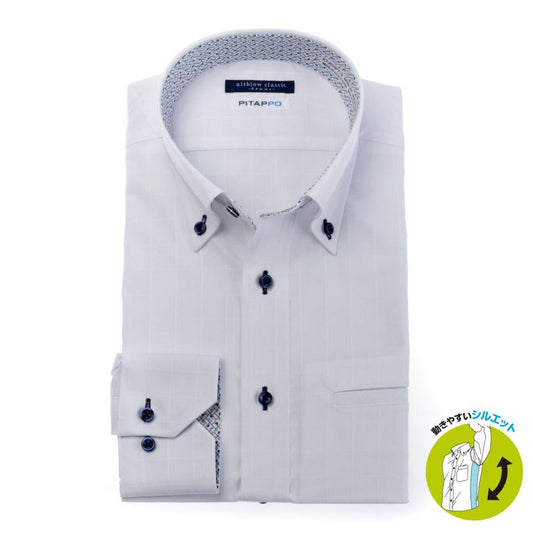 大容量胸ポケ-ピタッポ-<br>+ 脇マチつきでスリム見え!<br>知的な白ドビーチェック