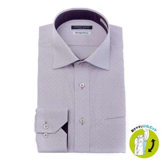 大容量胸ポケ-ピタッポ-<br>+ 脇マチつきでスリム見え!<br>映えるパープルストライプ
