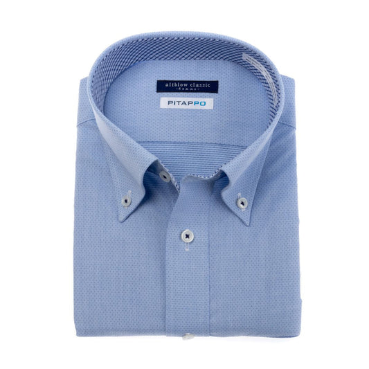 大容量胸ポケ-ピタッポ-<br>+ 脇マチつきでスリム見え!<br>爽やかなサックス刺し子ドビー