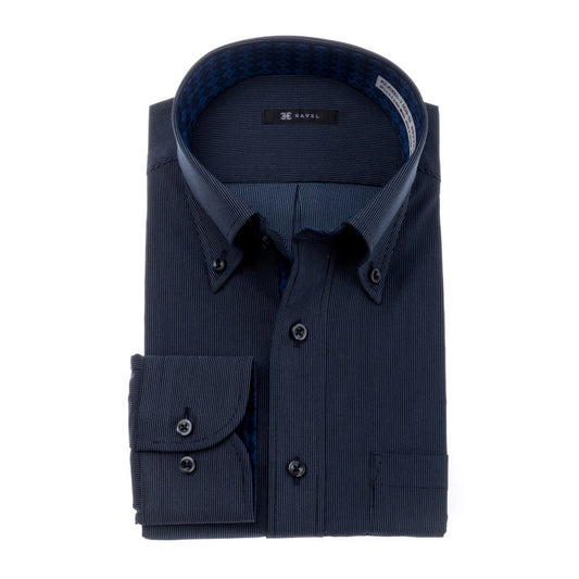 らくらく着心地 STRETCH<br>モダンな刺し子ネイビードビー<br>形態安定 長袖